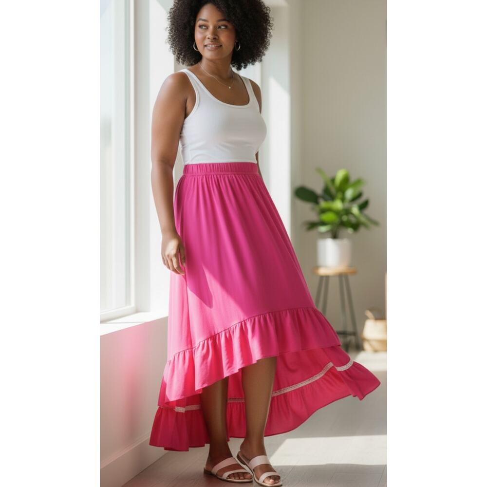 Farmhouse Frocks Pink High Low Midi Skirt NEW size XL